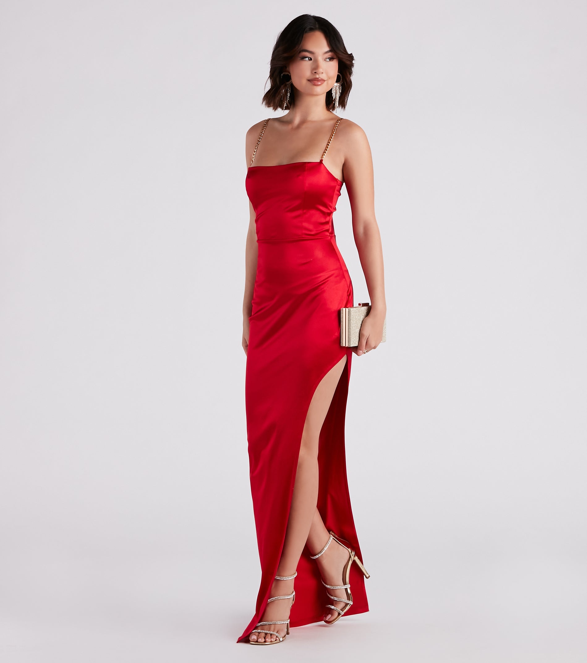 Formal Satin Chain Strap Dress